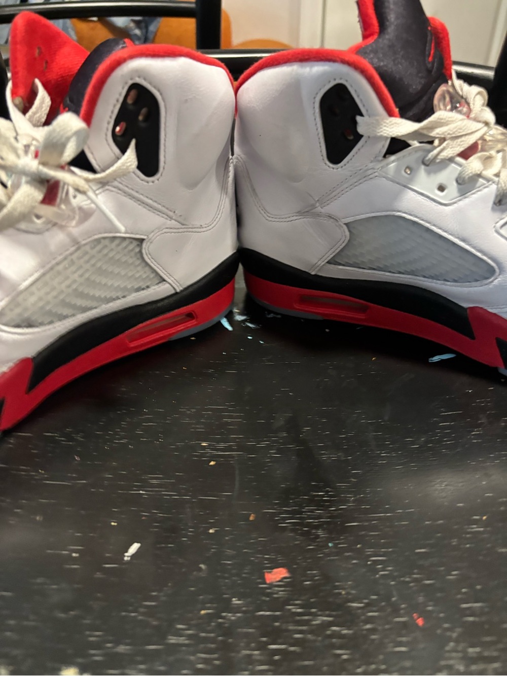 Air Jordan Retro 5 Basketball Sneakers - White/Black/Red - Picture 5 of 6